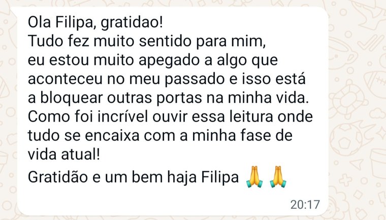 Mensagem de uma cliente depois de ouvir a sua leitura