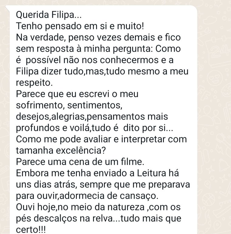 Mensagem de uma cliente depois de ouvir a sua leitura