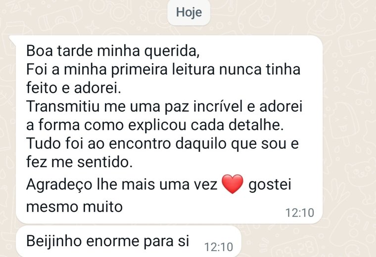 Mensagem de uma cliente depois de ouvir a sua leitura