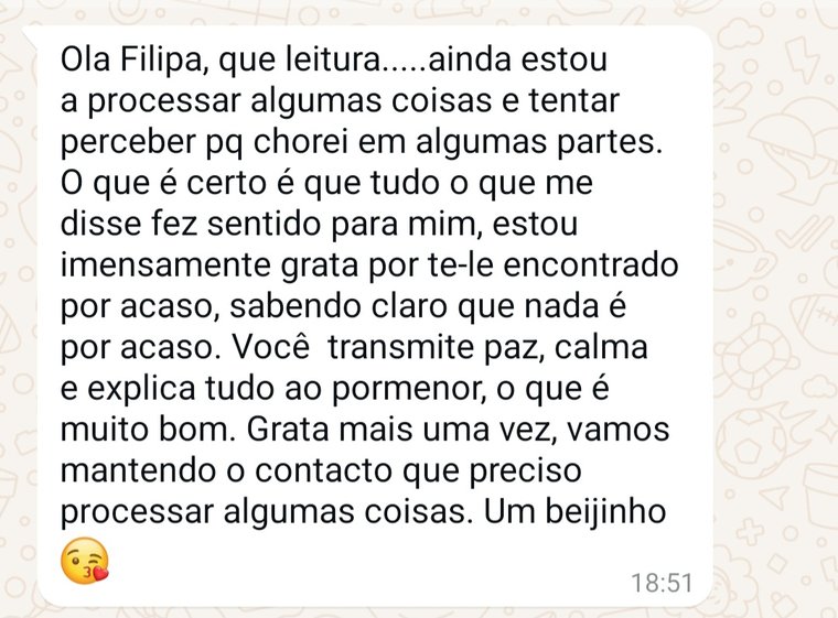 Mensagem de uma cliente depois de ouvir a sua leitura