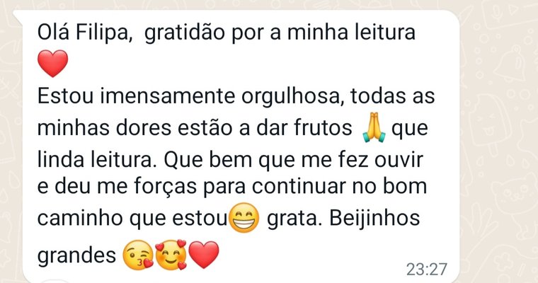 Mensagem de uma cliente depois de ouvir a sua leitura