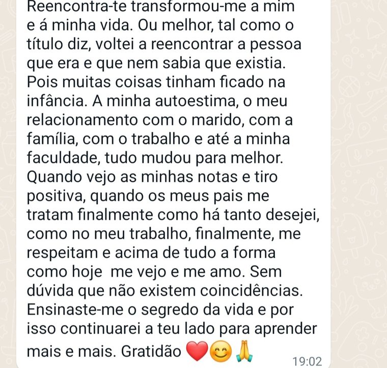 Mensagem de uma cliente sobre o trabalho com a Filipa